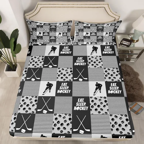 Miniatura 19 de Sábana bajera ajustable de hockey sobre hielo, tamaño individual, para adolescentes y niñas, juego de ropa de cama de hockey para decoración de sala