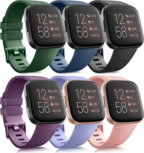 Miniatura 12 de Paquete de 6 correas deportivas compatibles con Fitbit Versa 2 / Fitbit Versa / Versa Lite / Versa SE, correas de repuesto clásicas de silicona