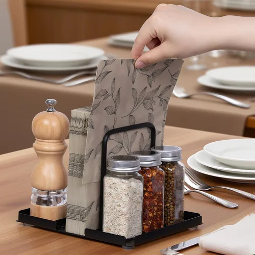 Miniatura 7 de Servilletero para mesa, servilletero de metal con almacenamiento de salero y pimienta, dispensador de servilletas de papel para cocina, dispensador