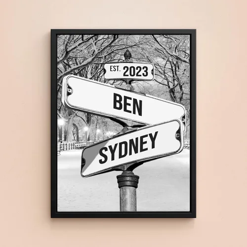 Miniatura 26 de Póster de Lienzo de Señal de Calle Vintage con Nombre Personalizado para Pareja, Póster de Lienzo de Señales de Calle de Encrucijada con Fecha