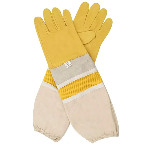 Miniatura 8 de DZXZY Guantes profesionales de apicultura de piel de cabra de primera calidad, suministros de apicultura con lona larga, mangas ventiladas y puños