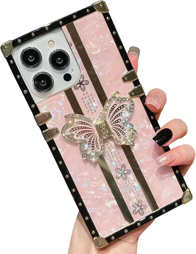 Miniatura 32 de Bonita funda compatible con Samsung Galaxy S22 Ultra, soporte plegable de lujo con diseño de mariposa brillante para mujeres y niñas, funda Blanco