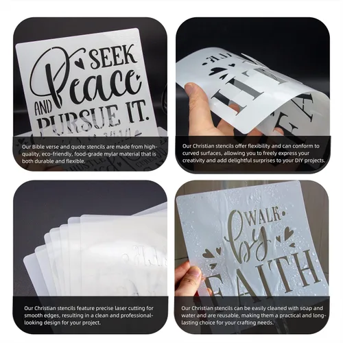 Miniatura 8 de Juego de plantillas inspiradoras de palabras, 16 plantillas de fe cristiana con citas y versículos de la Biblia, ideal para pintar en madera