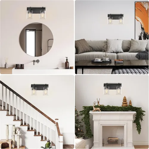 Miniatura 8 de Bathroom Light Fixtures Over Mirror, 2-Light Modern Matte Black Bathroom Vanity Light, Wall Lights with Clear Glass Shade, Living Room, Bedroom