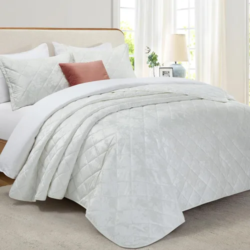 Miniatura 22 de IR Imperial Rooms Velvet Twin Quilt Bedspread Comforter Bedding Set 2 Pcs Diamond Pattern - (68"x86") Bedspread Coverlet + 1 Pillow Shams