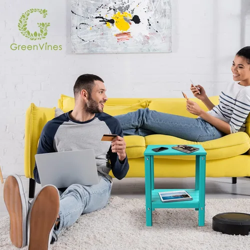 Miniatura 4 de GREENVINES Adirondack - Mesa lateral para exteriores 14 x 13 pulgadas Plástico HDPE Todo clima Aqua Mesas auxiliares exteriores Estante