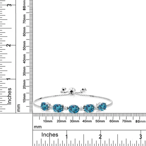 Miniatura 3 de Gem Stone King Pulsera de tenis de plata de ley 925 con topacio azul Londres y topacio blanco para mujer