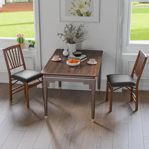 Miniatura 9 de TANGZON Folding Chairs 2/4 Pieces Rubber Wood Padded Dining Chairs with PVC Leather Exterior and Backrest for Home Kitchen Office Upholstered Guests