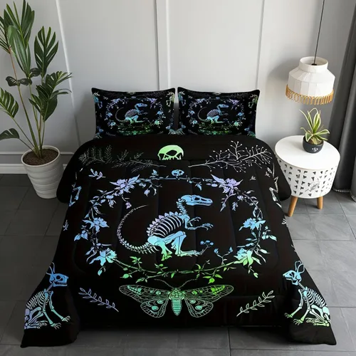 Miniatura 26 de Castle Fairy Juego de edredón tamaño twin con lobo, animales salvajes y plantas, exótico, bohemio, loto misterioso, colección de cama suave