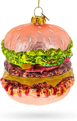 Miniatura 7 de Adorno navideño de vidrio soplado de hamburguesa con queso doble