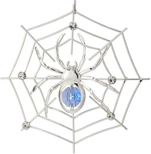 Miniatura 15 de Ornamento colgante de araña negra de Matashi para árbol de Navidad con cristales azules y transparentes – Decoración de telaraña de araña