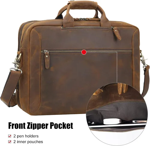 Miniatura 3 de TIDING Mochila de cuero para laptop de 15.6 pulgadas, maletín convertible de negocios, bolso bandolera de hombro, color marrón