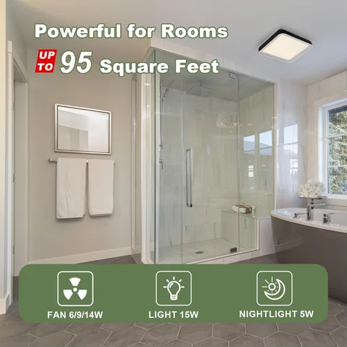 Miniatura 7 de Akicon Extractor de baño con luz, motor de CC de 50-80-100 CFM, luz LED de 1.2 Sones 3CCT 2700K/4000K/5500K con luz nocturna de 7 W, ventilador