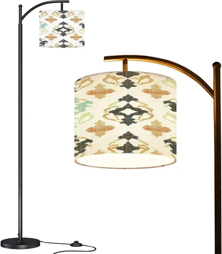 Arc Floor Lamp pattern seamless repeat vintage decor textile organic hand made batik Tall Standing Lamp Modern Dimmable with Remote Adjustable Drum