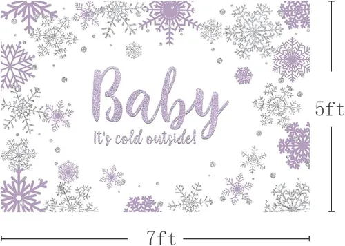 Miniatura 3 de MEHOFOND Fondo de fotos de baby shower de invierno para niña, accesorios de fondo de copos de nieve morados y plateados, decoración de fiesta