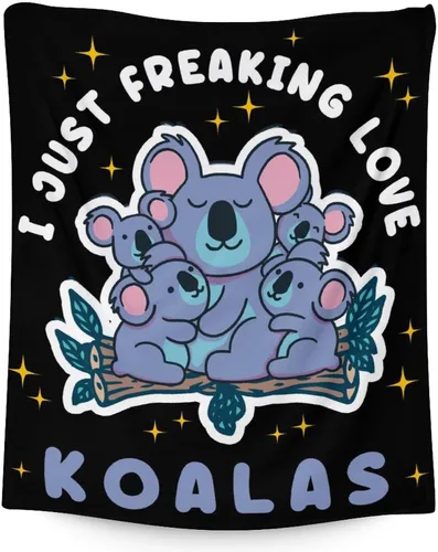 Miniatura 20 de Manta Koala para los amantes del koala, tamaño de cuna de 40 x 50 pulgadas, manta suave y acogedora para regalo, manta negra de dibujos animados