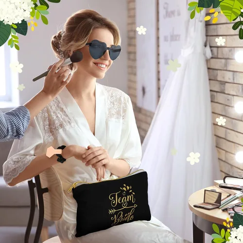 Miniatura 6 de Sweetude 27 bolsas de maquillaje cosmético para dama de honor, regalo para novia, coleteros para el cabello de novia, lazos en forma de corazón