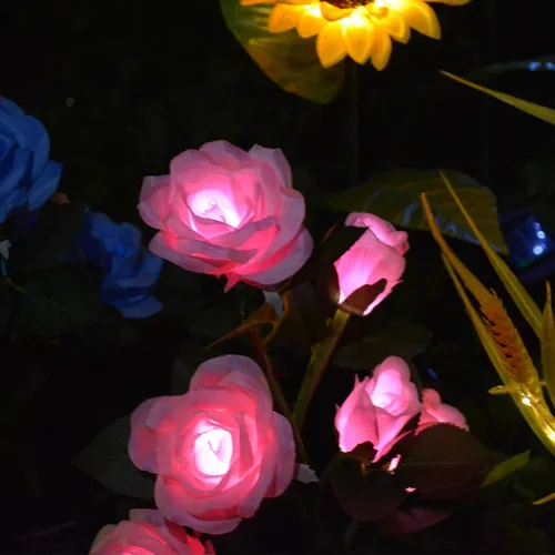 Miniatura 2 de [6 flores mejoradas] Luces de rosas artificiales alimentadas por energía solar, iluminación impermeable para decoración de jardín al aire libre