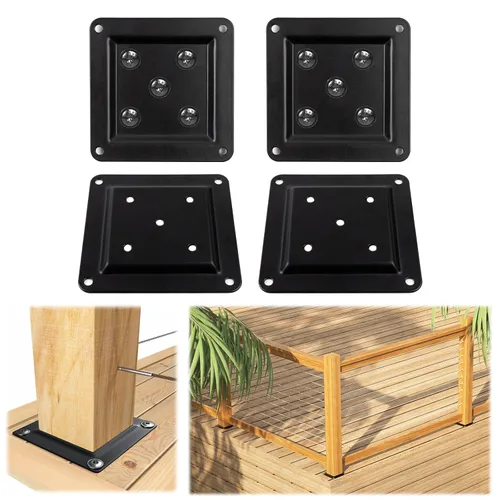 Muzata Paquete de 4 conectores de placa de poste de madera de 3.5 x 3.5 pulgadas, placa base de poste de cubierta, valla de madera, barandilla de