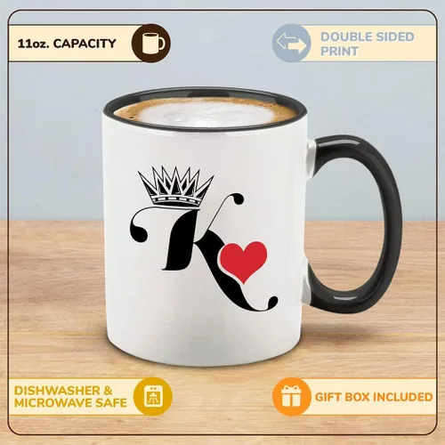 Miniatura 2 de shop4ever® King & Queen of Hearts - Juego de 2 tazas de café de cerámica para parejas, taza de té de 11 onzas, regalo para él y ella (mango negro)