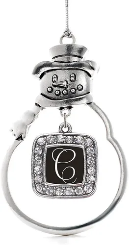Miniatura 240 de Inspired Silver - Adorno de rodillo de reina - Adorno cuadrado de plata con muñeco de nieve con joyas de circonita cúbica