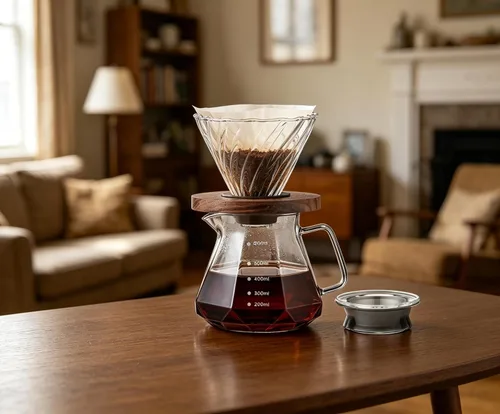 Miniatura 5 de BeeCa Manual pour over coffee maker, 20Oz+50 Filters, 1-4 Cup Non-slip walnut grip, No plastic taste, Space-saving design, Dishwasher safe