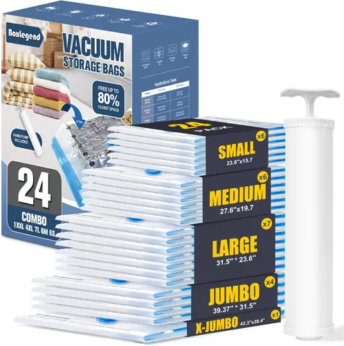 Miniatura 17 de BoxLegend Bolsas de almacenamiento al vacío con bomba de mano grande, 12 combinados (3 jumbo, 3 grandes, 3 medianas, 3 pequeñas) bolsas gruesas