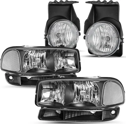 Miniatura 11 de SOCKIR 6 piezas para 1999-2002 GMC Sierra 00-06 Yukon conjunto de faros y luces antiniebla + faro delantero de parque/señal LH+RH con bombillas