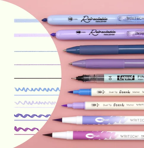 Miniatura 2 de WRITECH Kit de diario, bolígrafos de tinta de gel, resaltadores retráctiles, bolígrafos de punta doble, bolígrafos de punta fina, suministros