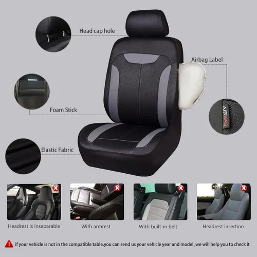 Miniatura 3 de CAR PASS Juego completo de fundas de asiento de automóvil transpirables de malla de aire 3D en tela, ajuste universal compatible con el 95%