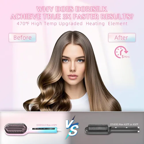 Miniatura 3 de DORISILK Cepillo alisador de pelo iónico, 470 ℉, cepillo alisador térmico de alta temperatura para mujeres, cabello fino y grueso, peine alisador