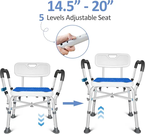 Miniatura 4 de KingPavonini Silla de ducha para ducha interior, silla de baño resistente de 550 libras con brazos, asiento de ducha médico, taburete de baño banco