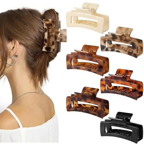 Miniatura 8 de Auseibeely 6 pinzas para el cabello a cuadros para mujer, 3.35 pulgadas, pinzas cuadradas medianas para cabello fino, bonitos accesorios