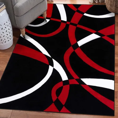 Miniatura 18 de 2305 Alfombra abstracta moderna roja, negra, y beige, Polipropileno, Gris