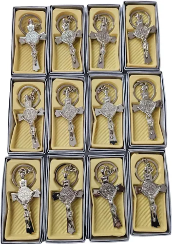 CLGIFT Juego de 12 grandes Cruz italiana de San Benito, rosario, Bautismo, regalo religioso, rosario de cruz, primera comunión, llavero de cruz a