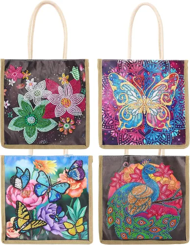 Miniatura 11 de DOOSAI Paquete de 4 bolsas de lona de cabello verde rojo de tacón alto con diamantes de tacón alto, bolsas de lona bohemias 5D para bricolaje
