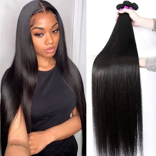 Miniatura 24 de Paquetes de pelo lacio brasileño, cabello humano virgen 100% sin procesar, color negro natural, 4 paquetes, 12, 14, 16 y 18 pulgadas
