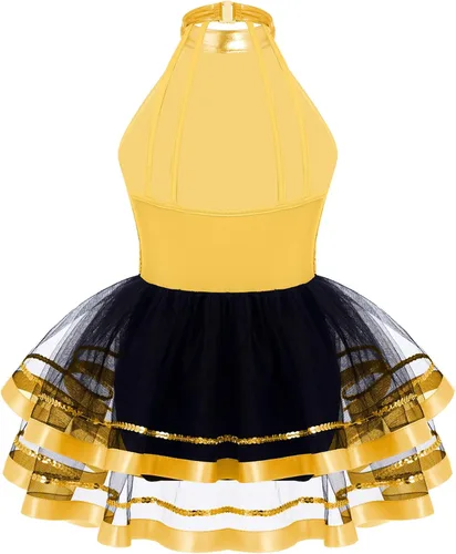 Miniatura 38 de CHICTRY Vestido tutú de ballet con lentejuelas brillantes para niñas y niñas, moderno disfraz de baile latino de jazz