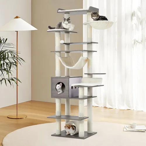 Miniatura 10 de GarveeHome Árbol de gato de 67 pulgadas para gatos grandes, cuenta con poste rascador, condominio para gatos, plataformas, túnel, hamaca, estación