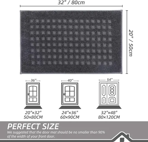 Miniatura 2 de BEQHAUSE Tapetes para puerta de 20 x 32 pulgadas, tapete antideslizante de punto gofre, de perfil bajo, resistente a la suciedad y absorbente, Gris