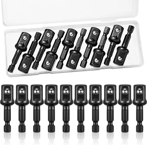 Adaptador de impacto cuadrado para taladros, extensión de brocas de destornillador, adaptador de enchufe de impacto hexagonal para bricolaje Negro