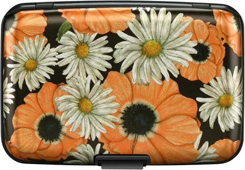 Miniatura 11 de ELFISH Mini cartera de aluminio RFID para tarjetas de crédito, funda de identificación de metal para hombres y mujeres, Happy Flower, Cartera Rfid