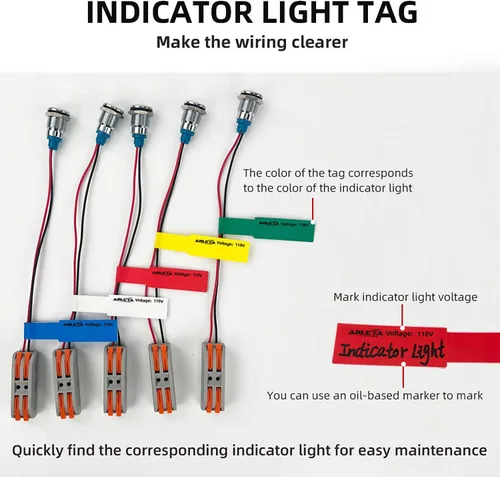 Miniatura 5 de ARLETA 5pcs ahorro de energía indicador de metal luz agujero de montaje tamaño 0.236 in voltaje AC/DC 12V/24V/110V corriente 20mA verde amarillo