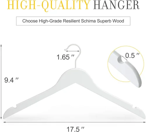 Miniatura 2 de TOPIA HANGER Paquete de 18 perchas de madera para vestido de novia, colgador de madera blanca con gancho blanco giratorio de 360°, muescas de corte
