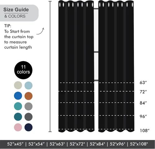 Miniatura 6 de SMILE WEAVER Cortinas opacas negras para sala de estar de 63 pulgadas de largo, 2 paneles, cortinas de oscurecimiento de habitación, cortinas