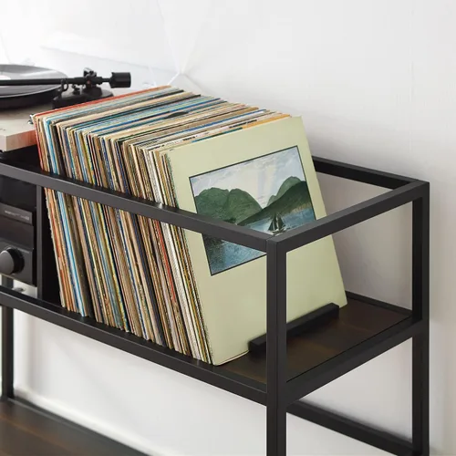 Miniatura 7 de Crosley Furniture Provo - Soporte para tocadiscos con almacenamiento para discos de vinilo, negro mate/marrón