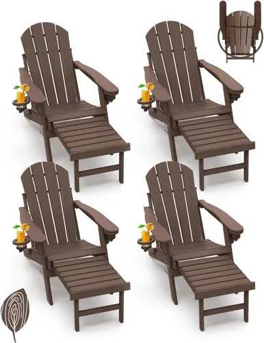 Miniatura 28 de GREENVINES Sillas Adirondack con Otomano Juego de 2 Grano de Madera Plegable Reposapiés Retráctil Plástico HDPE Silla para Hoguera Todo