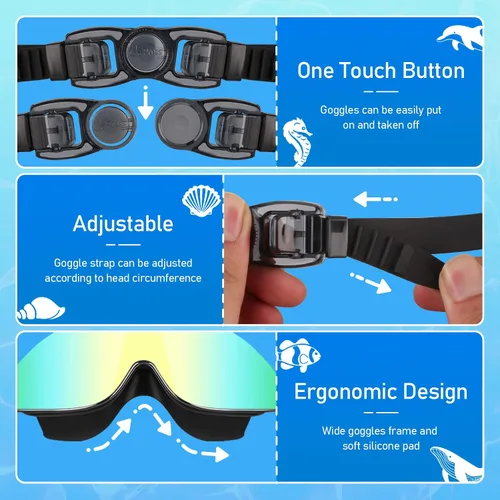 Miniatura 2 de Gafas de natación para niños, gafas de natación polarizadas para niños, visión amplia, antivaho sin fugas, gafas de natación para edades de 4 a 16 C