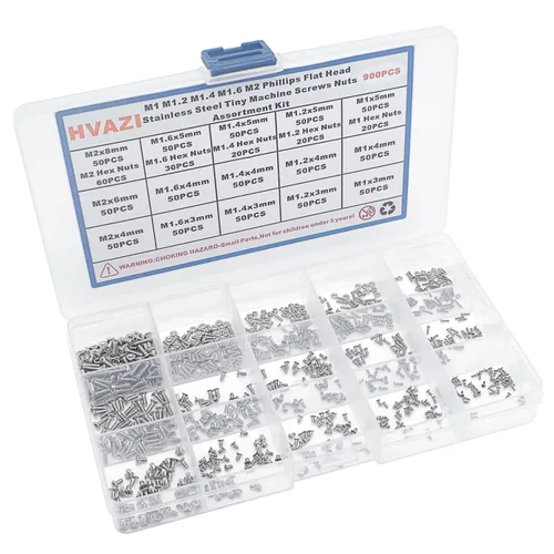 Miniatura 5 de Juego de 900 piezas de tornillos y tuercas de acero inoxidable M1 M1.2 M1.4 M1.6 M2 Phillips con cabeza avellanada/plana
