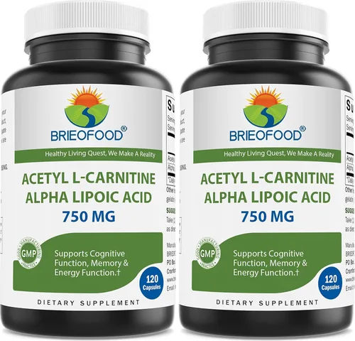 Miniatura 5 de Brieofood Acido acetil L-carnitina alfa lipoico (ALA ALC) 750 mg 120 Cápsulas